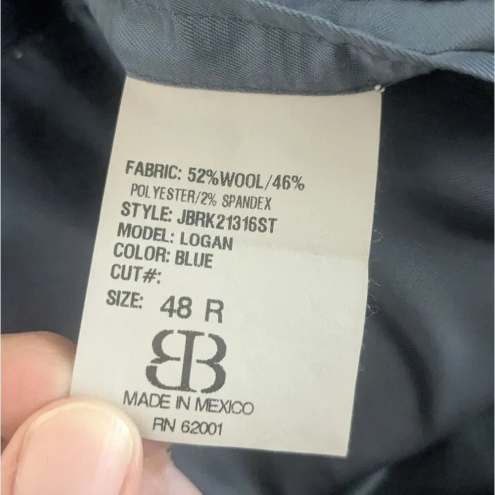 JB Britches Blazer Men’s 48R Logan Blue Suit‎ Jacket Wool Blend
